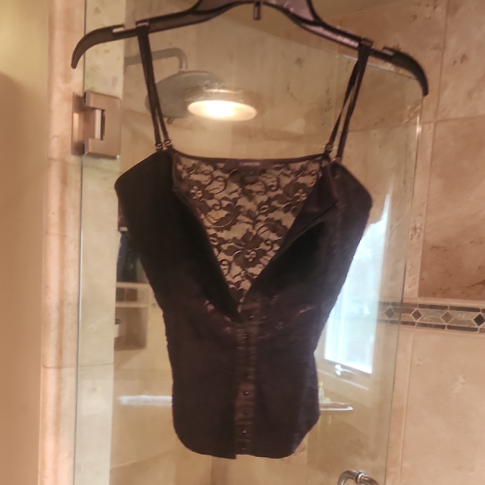 Express Black Floral Lace Crop Top - Picture 4 of 6